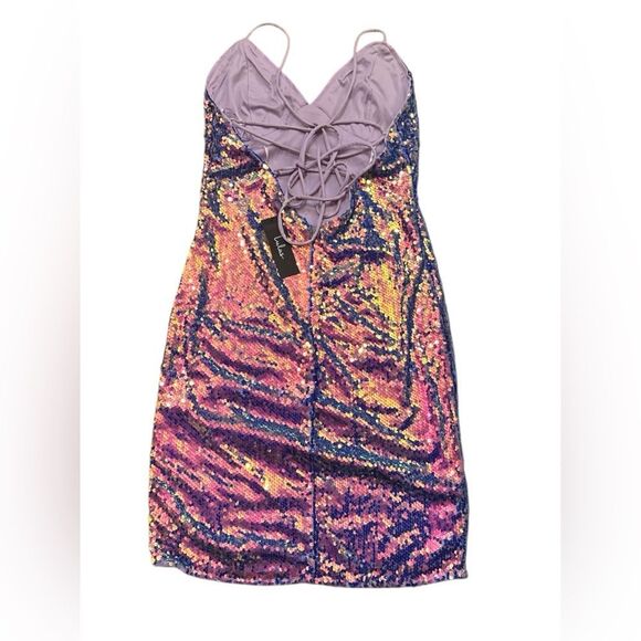 Strobe Light Sweetheart Iridescent Purple Sequin Lace-Up Dress - Picture 8 of 10